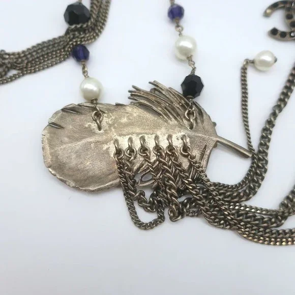 Chanel 06P Runway CC Feather Necklace Draped Chains Pearls & Beads - Picture 9 of 9